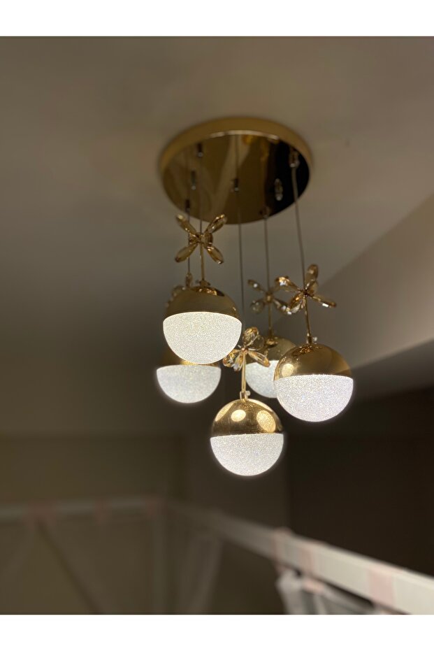 GOLD KAPLAMA 5'Lİ SARKIT AVİZE - 2