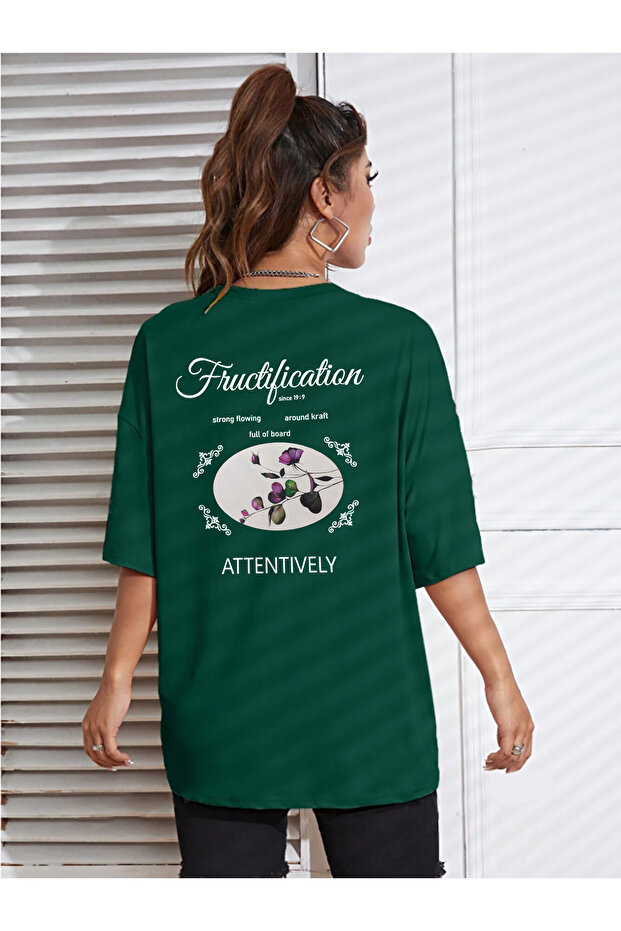 Unisex Fructification Printed Relaxed Cut Green T-Shirt