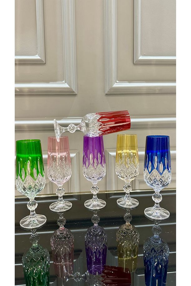 Bohemia Kristal Ayaklı Renkli El İşi Kahve Yanı Su Bardağı 180 ml - 2