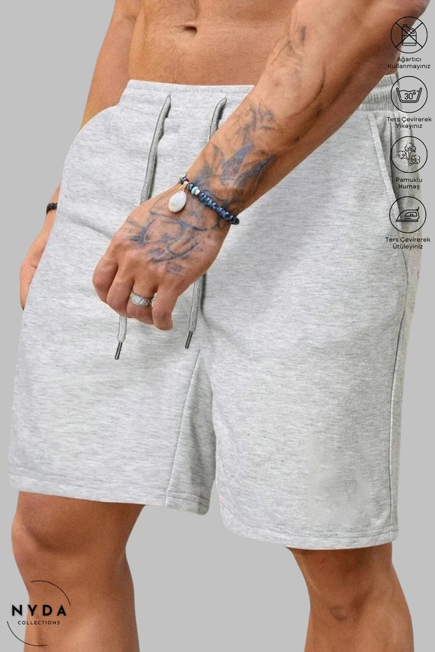 Men's Elastic Waist Bermuda Casual Cotton Stretchy Unprinted Gray Shorts