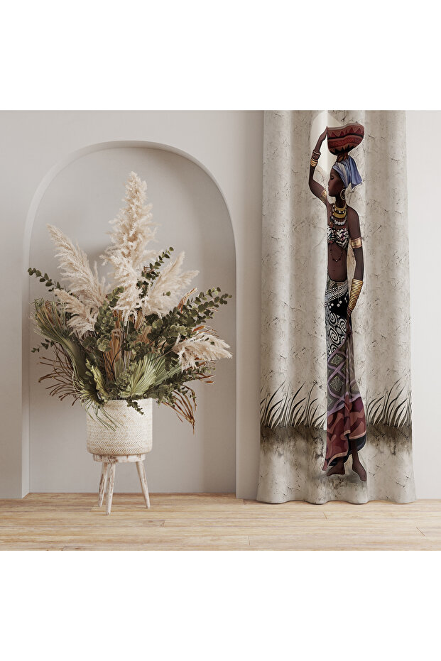 Artistic & Ethnic Design Background Curtain – Traditional Figure Patterned 140X260 cm Single Wing