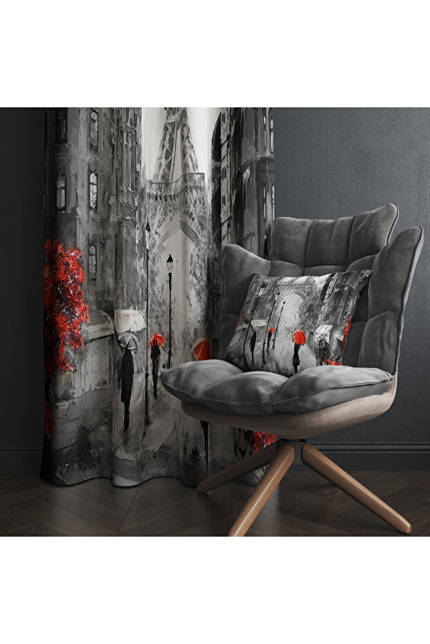Eiffel Tower and Red Tree Curtain – Aesthetic and Modern Decor 140X260 cm Single Wing