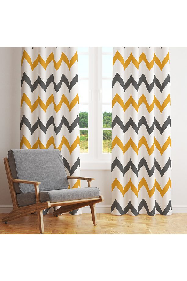 Sarı & Gri Zigzag Desenli Fon Perde – Modern ve Canlı Dekorasyon 140x260 CM Tek Kanat - 5