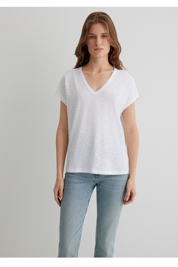 V yaka regular fit %100 pamuk basic t-shirt - 2