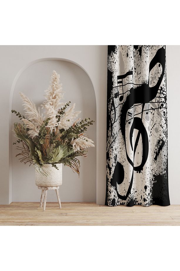 Dekoratif Soyut Müzik Desenli Fon Perde – Estetik & Özgün Dokunuş 140x260 CM Tek Kanat - 1