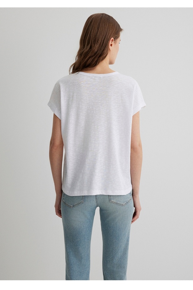 V yaka regular fit %100 pamuk basic t-shirt - 3