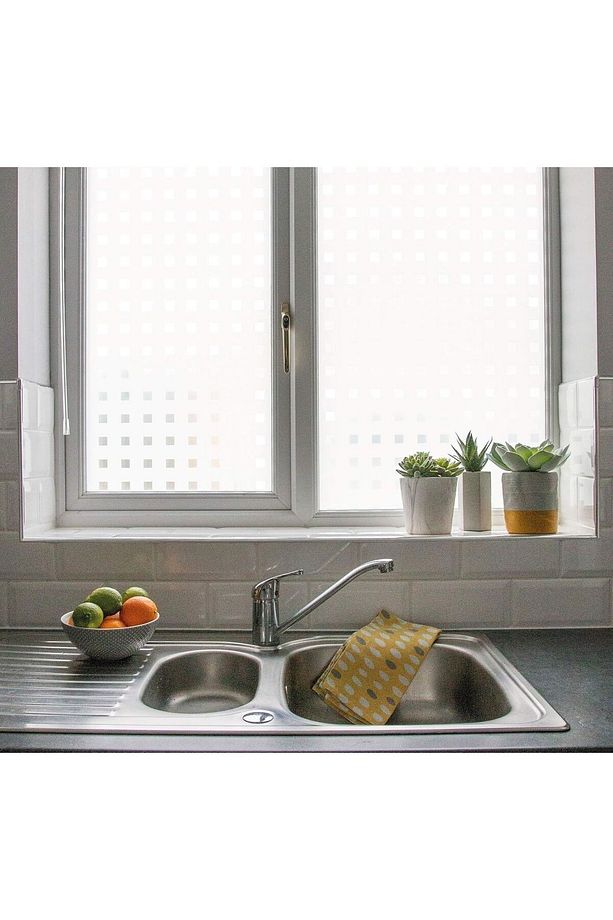 – | 45x150 cm | Modern Kare Desenli Statik Cam Kaplama Folyo | Mutfak Ofis Banyo Pencere - 5