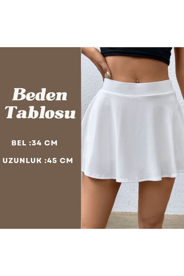 Kadın Saks Mavi Şort Etek - 4