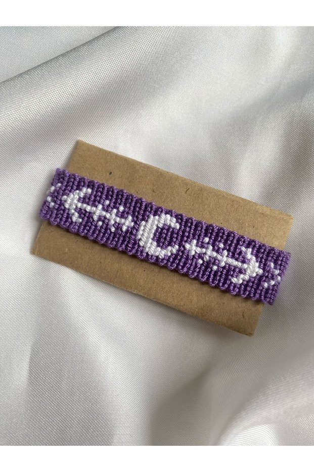 Lilac Colored Moon Patterned Bracelet Handcrafted Knitted Bracelet