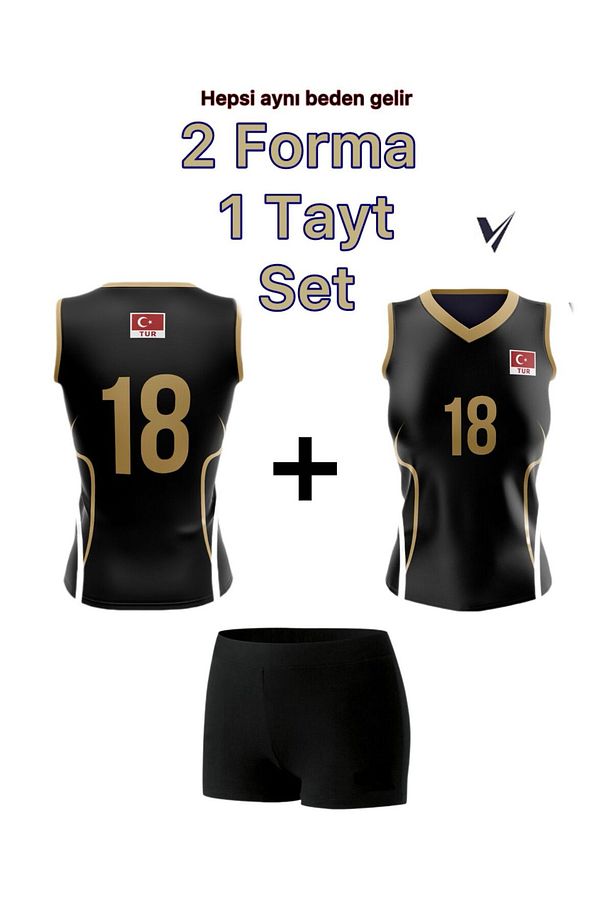 Voleybol Forması Ve Tayt Seti 2 Adet Voleybol Forması 1 Adet Voleybol Taytı Siyah Volleyball Set - 2