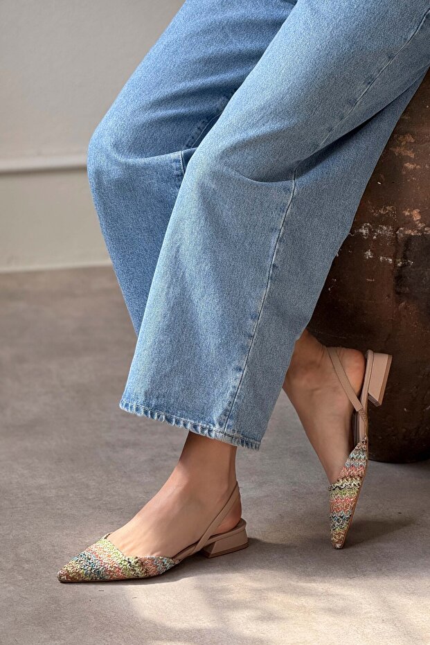 Elvira színes fonott hátsó rugalmas, hegyes orrú női balerina - 2