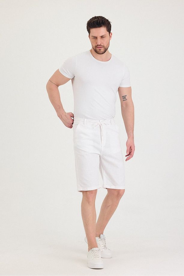 Erkek Slim Fit Keten Chino Şort - 7