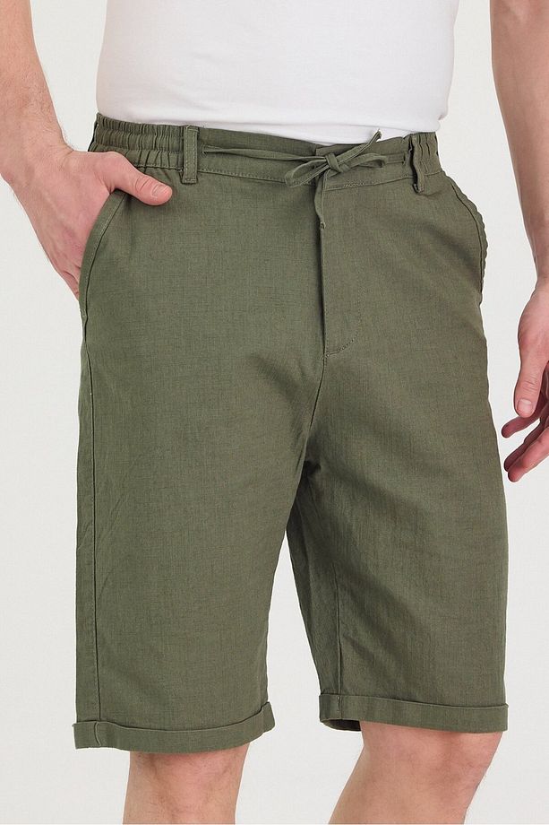 Erkek Slim Fit Keten Chino Şort - 7
