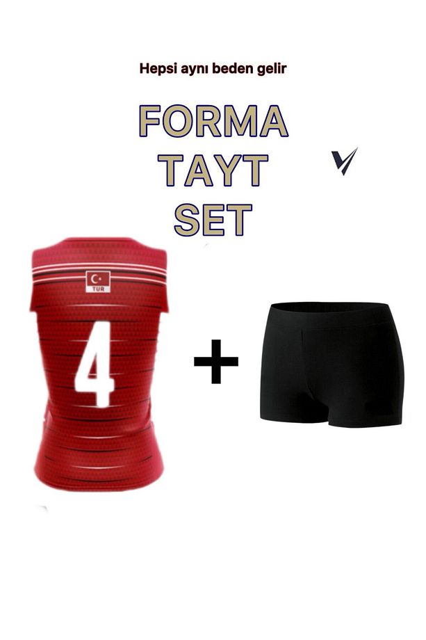 Voleybol Forma Tayt Seti 1 Adet Voleybol Taytı 1 Adet Forma Volleyball Kırmızı Set - 2