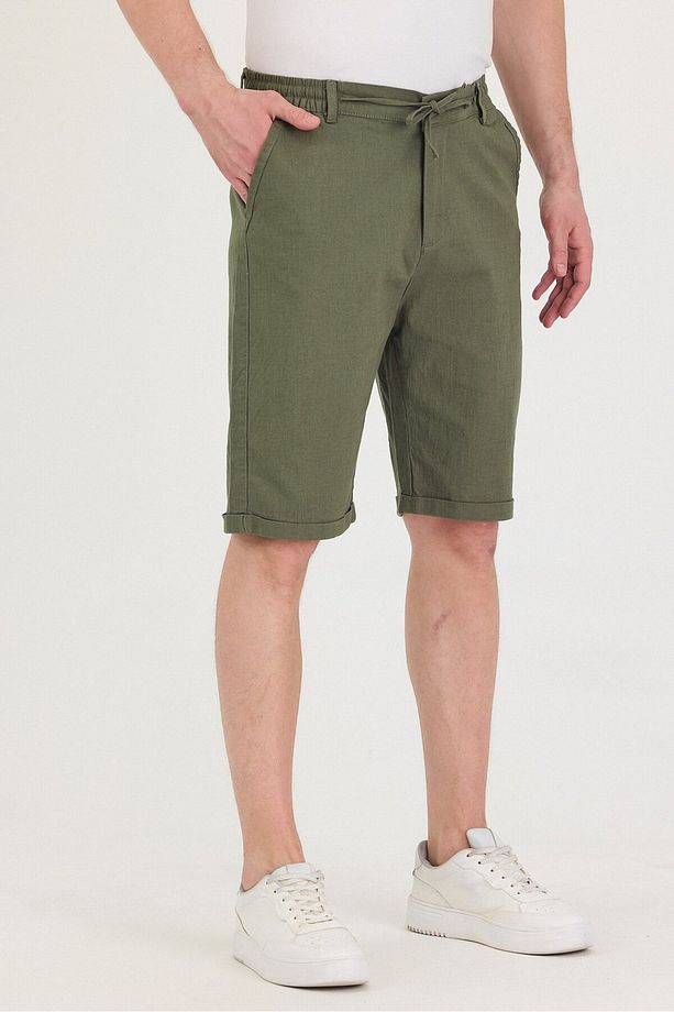 Erkek Slim Fit Keten Chino Şort - 3