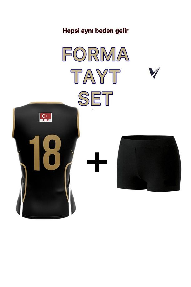 Voleybol Forma Tayt Seti 1 Adet Voleybol Taytı 1 Adet Forma Volleyball Siyah Set - 2