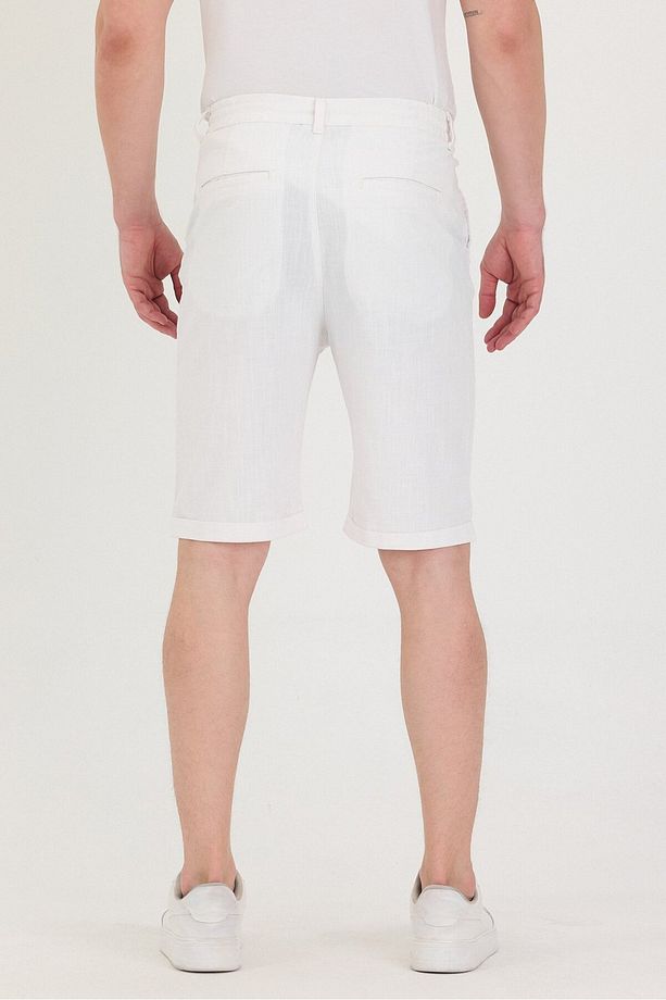 Erkek Slim Fit Keten Chino Şort - 8