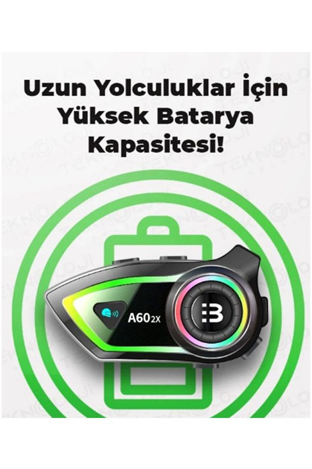 A60 2x Motosiklet Kask Kulaklığı Bluetooth Intercom Rgb Işıklı 2 Intercom Bağlantılı 300m Mesafe - 4