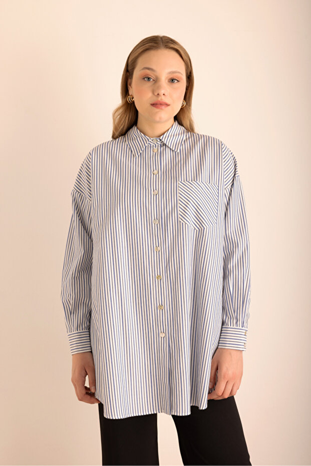 Çizgili Cotton Gömlek - 5