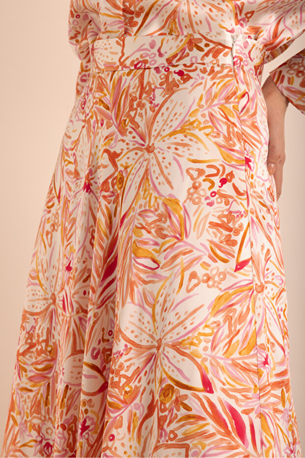 Desenli Kloş İpek Etek - 4