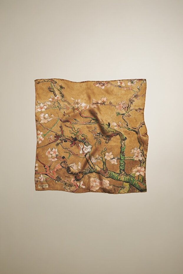 100% Silk Bandana Scarf(55X55 cm) - Vincent Van Gogh(Almond Tree)