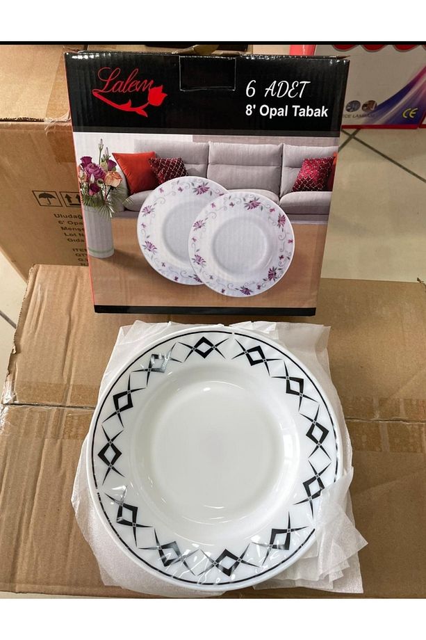 20cm Desenli Arcopal Yemek Tabağı Çukur Tabak 6 Kişilik 8"no Opal Cam Tabak - 1