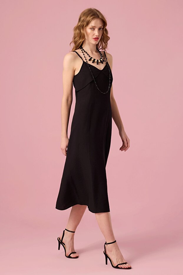 Krinkıl Askılı Elbise Siyah - 4