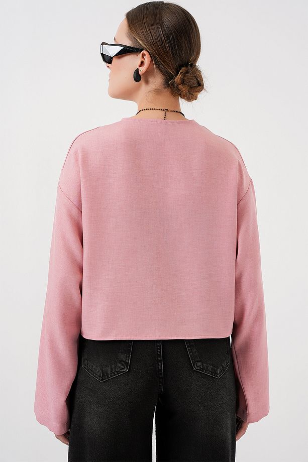 Önü Bağlamalı Keten Kimono 960 - Pudra - 6