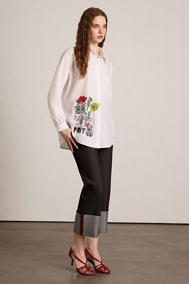 Ön Baskılı Gömlek Beyaz - 3