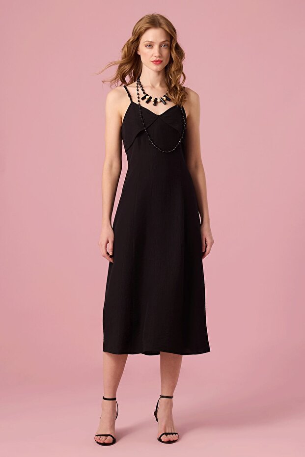 Krinkıl Askılı Elbise Siyah - 3