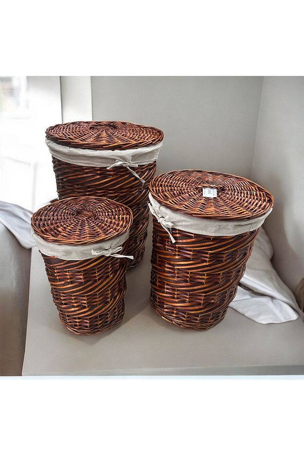 Laundry - 3'lü Hasır Çamaşır Sepeti Yuvarlak - 97006 - 1