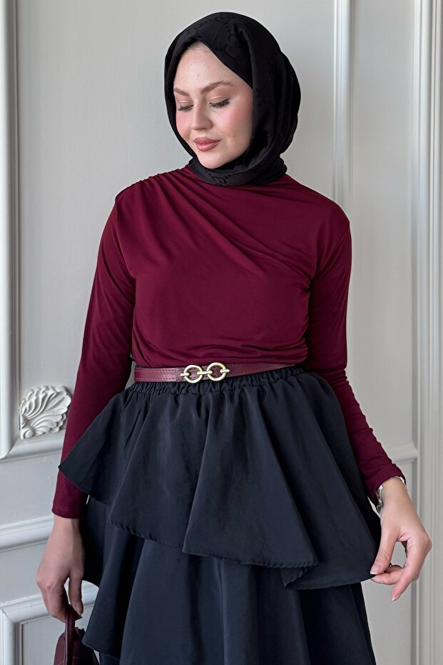 Gathered Burgundy Sandy Blouse