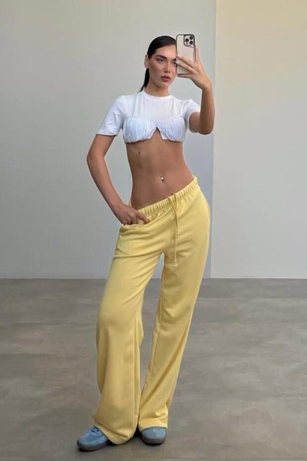 Sarı Bol Paça Kadın Eşofman Altı MG2279 - 1