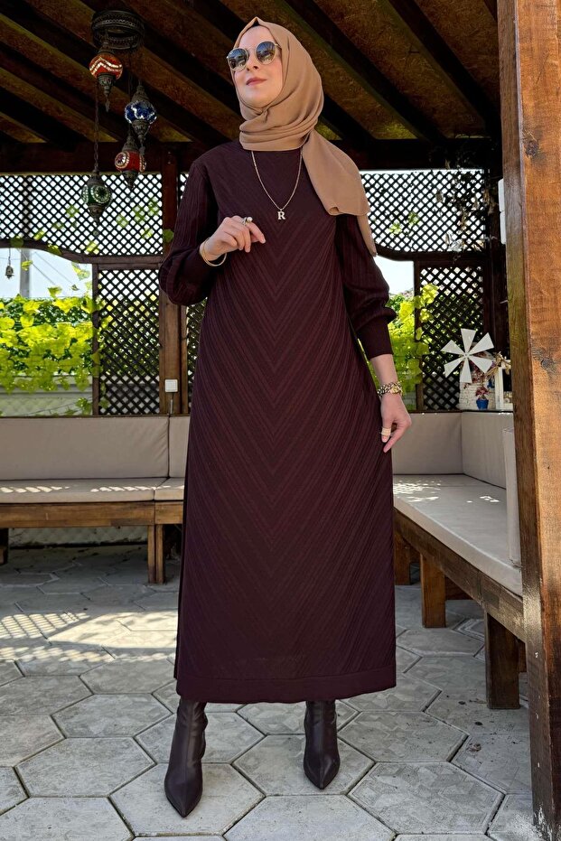 Yağmur Triko Elbise Acı Kahve - 5