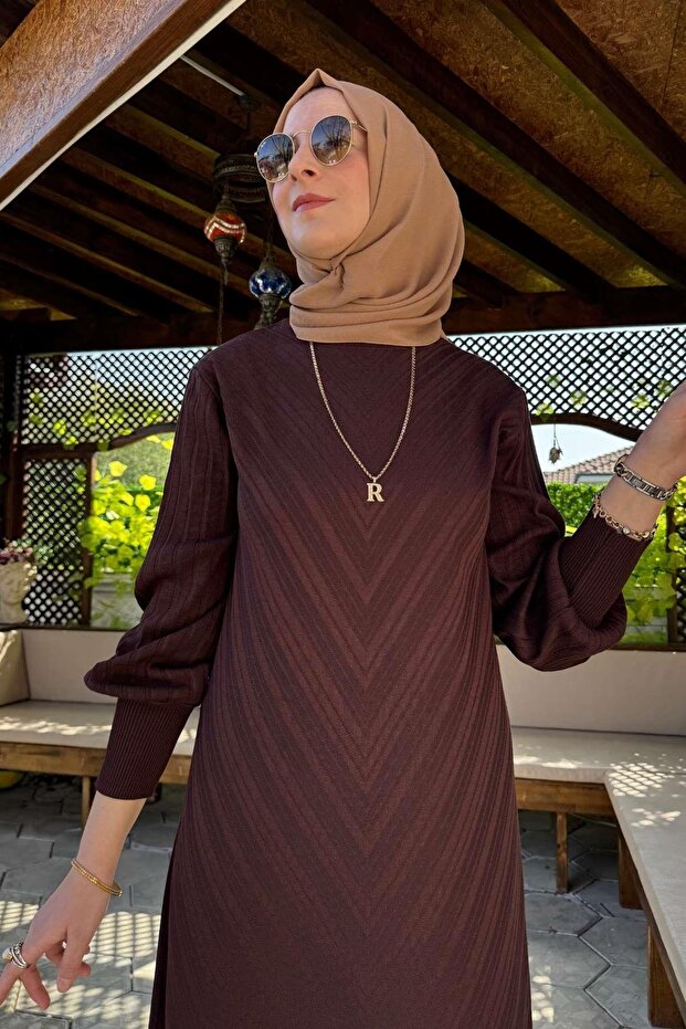 Yağmur Triko Elbise Acı Kahve - 3