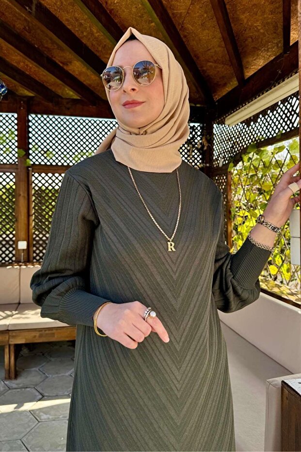 Yağmur Triko Elbise Haki - 7