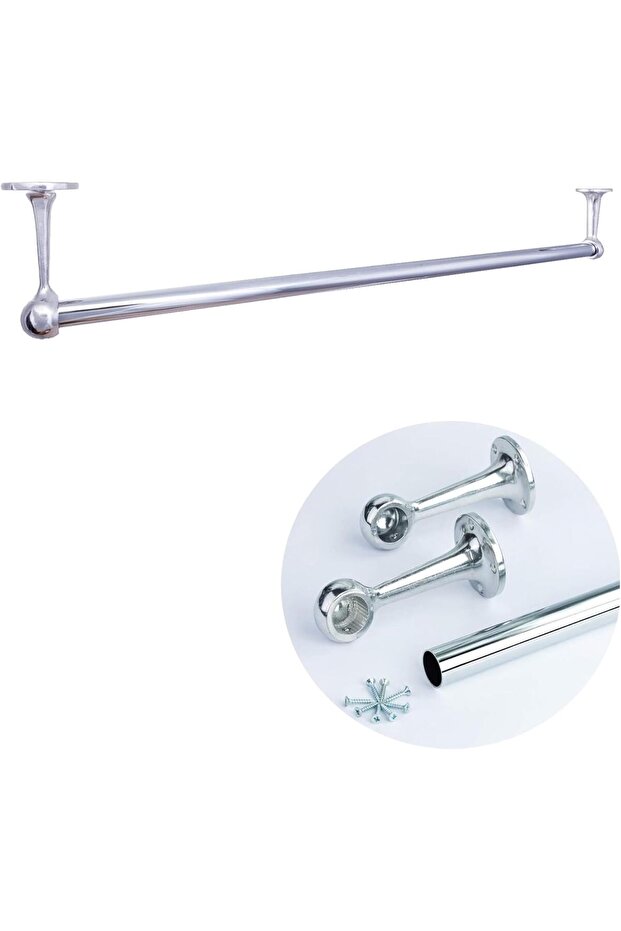 Wardrobe/Shop Fitting Round Hanging Rail Set 25mm Polished Chrome Tube Metal Closet Organiser/Suspen