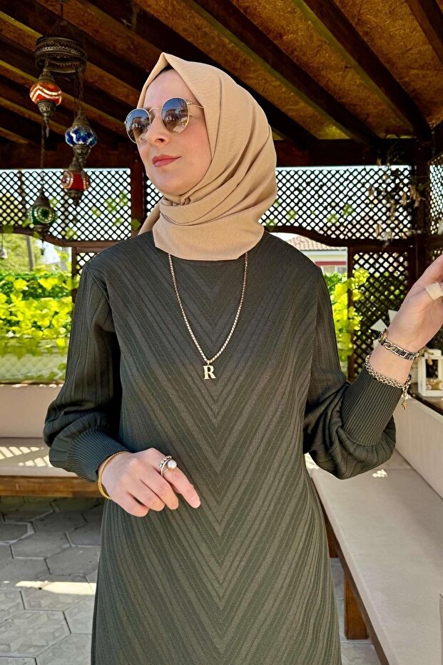 Yağmur Triko Elbise Haki - 3