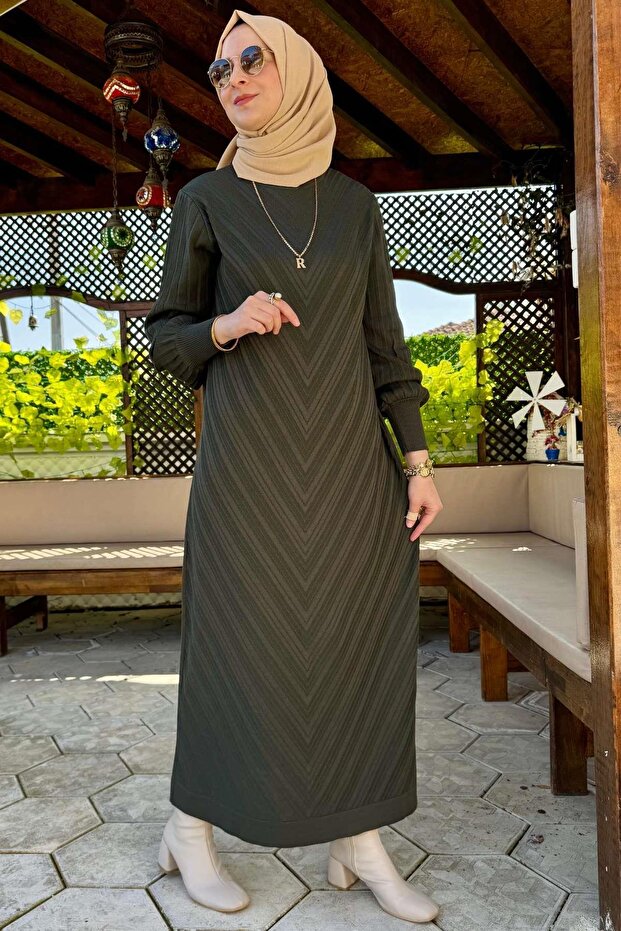 Yağmur Triko Elbise Haki - 4