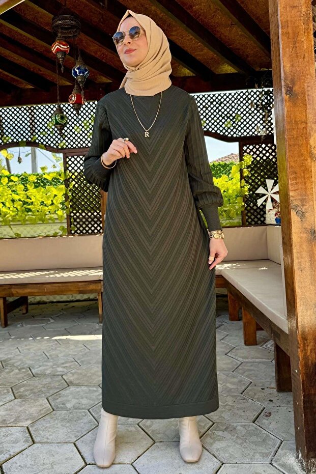 Yağmur Triko Elbise Haki - 5
