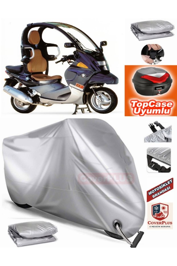 Gray Lock Compatible Bmw C1 Tarpaulin Topcase Rear Bag Compatible Motor Tarpaulin