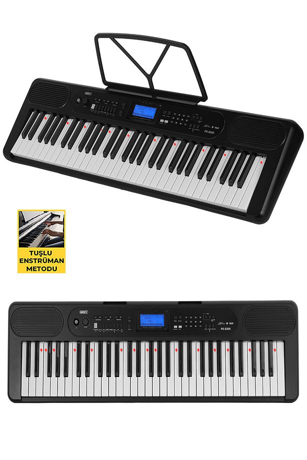 PS-5200BK-HSS Pro Org 61 LED Işıklı Tuş Hassasiyetli Bluetooth Midi Kulaklık Stand Sustain - 3