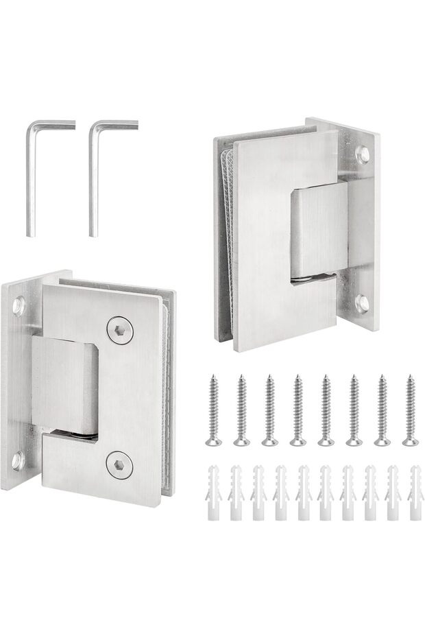 KEJJNYER 2 Pack Frameless Glass Shower Door Hinges, 90 Degree Glass to Wall Shower Door Hinges, 304
