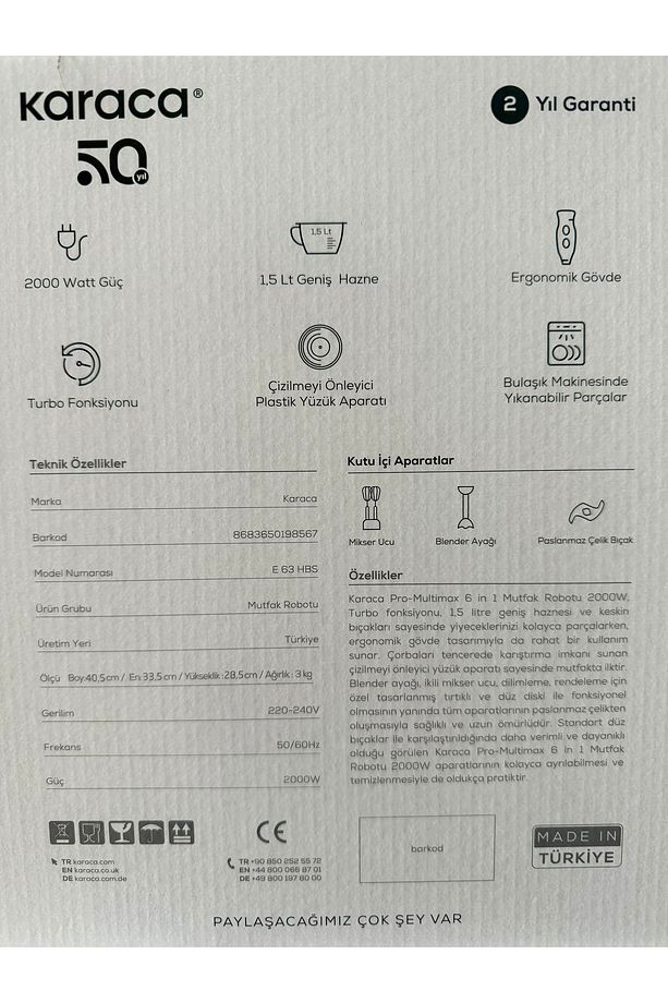 Pro Çok Amaçlı Mutfak Robotu 6 In 1 Güçlü Motor 2000 W Blender Seti - 7