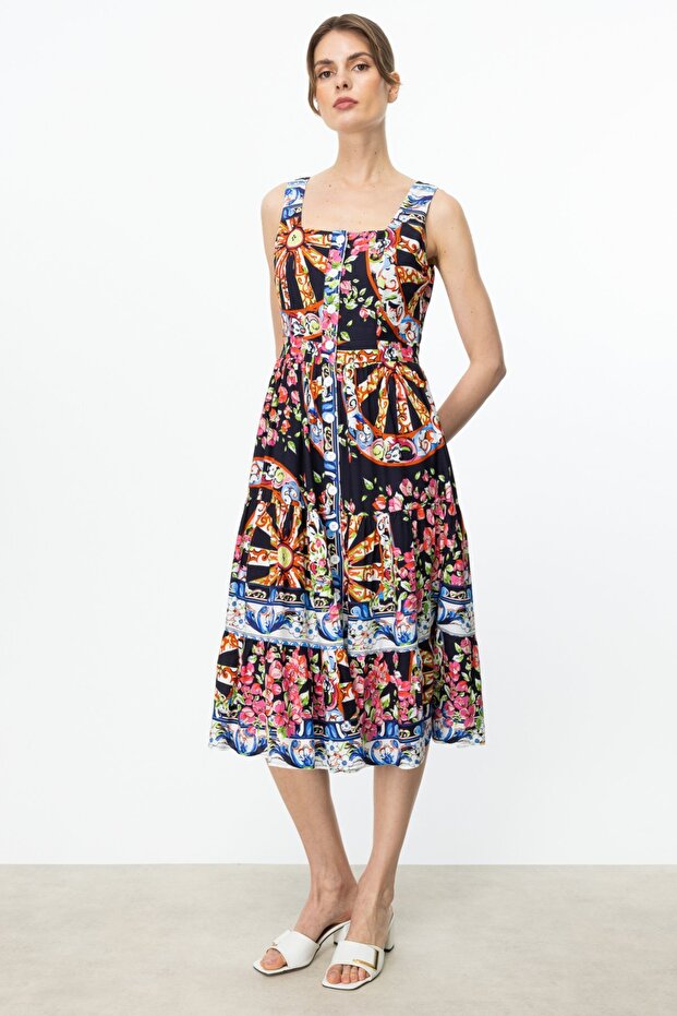 Kare Yaka Askılı Elbise - 2