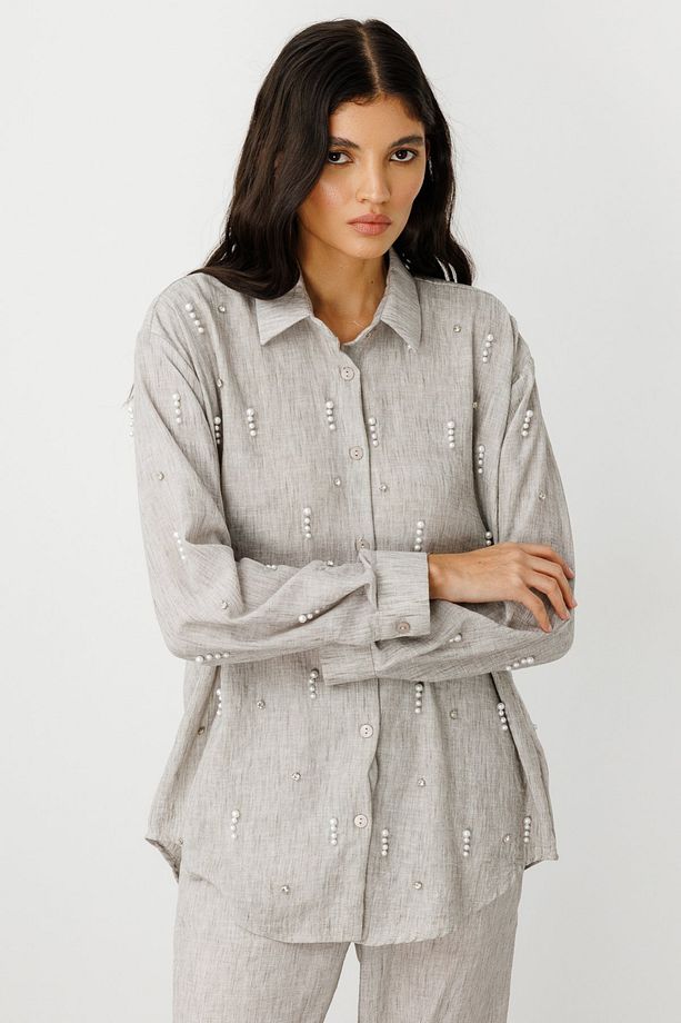 Önü İncili Oversize Gömlek - 2