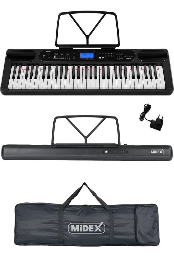 PS-5200BK-HSS Pro Org 61 LED Işıklı Tuş Hassasiyetli Bluetooth Midi Kulaklık Stand Sustain - 2