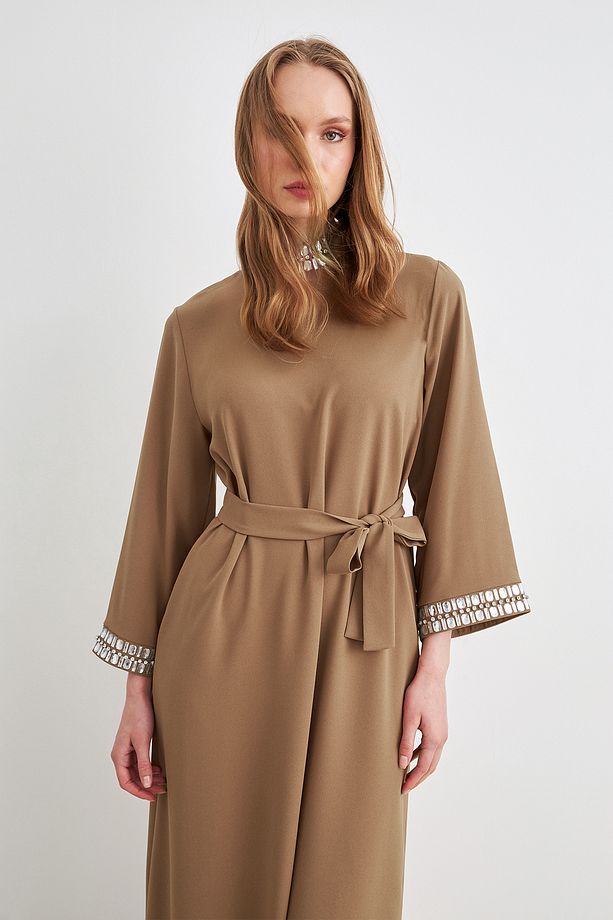 Beril Taşlı Elbise - Camel - 2