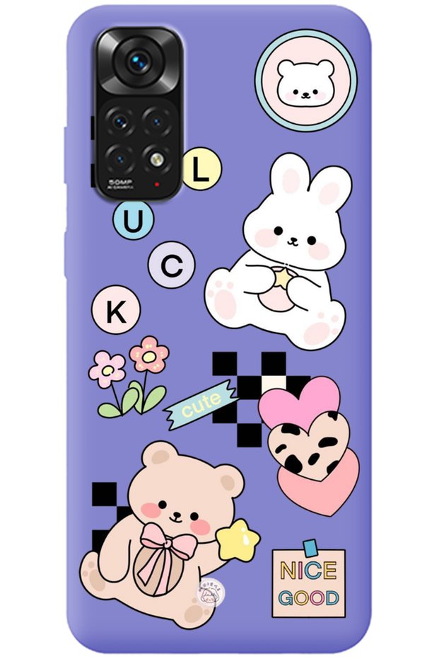 Xiaomi Redmi Note 11S Lilac Inside Velvet Cute Rabbit Pattern Silicone Phone Case