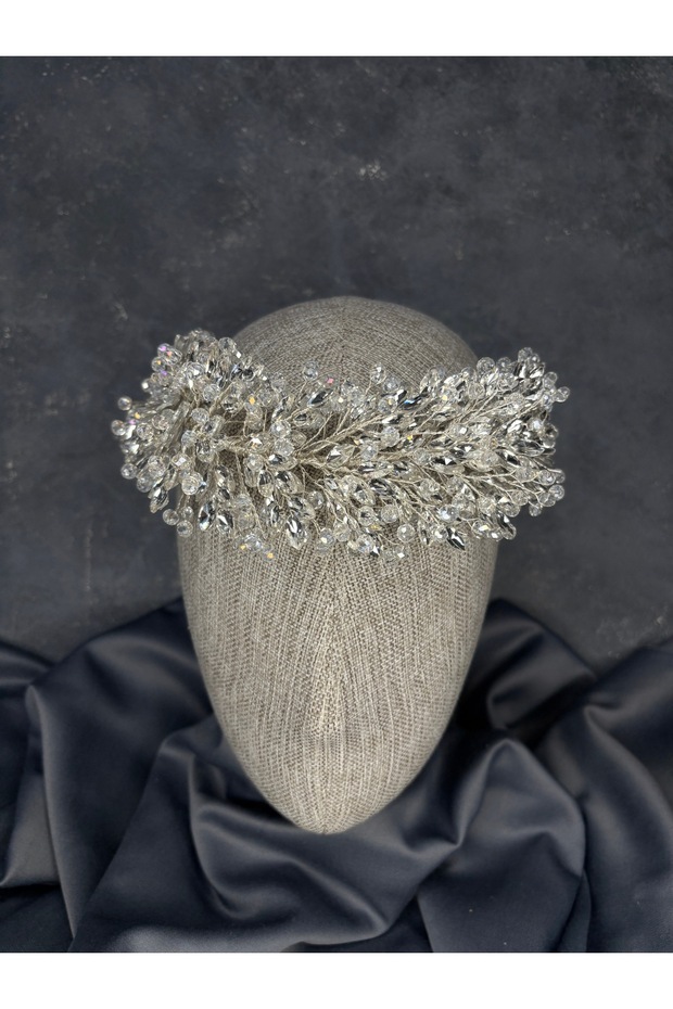 Elisa Thin Beaded Bridal Crown Turban and Hair Accessory